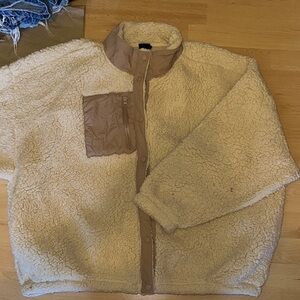 PacSun Cream Teddy Jacket with Tan Accents
